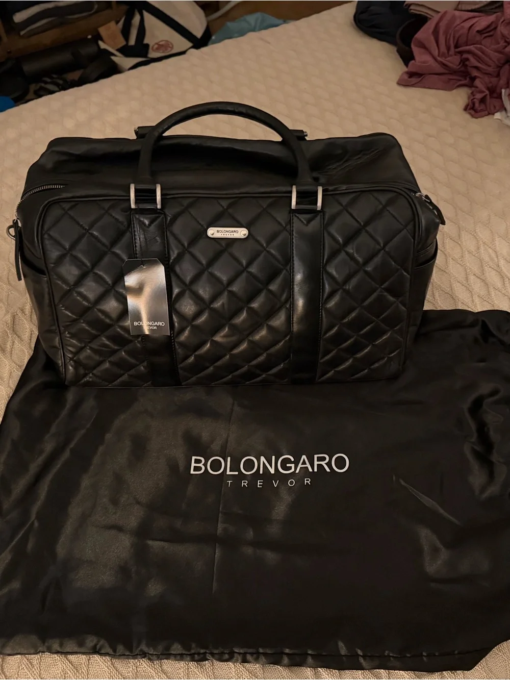 Bolongaro Trevor Quilted Black Leather Weekender Bag